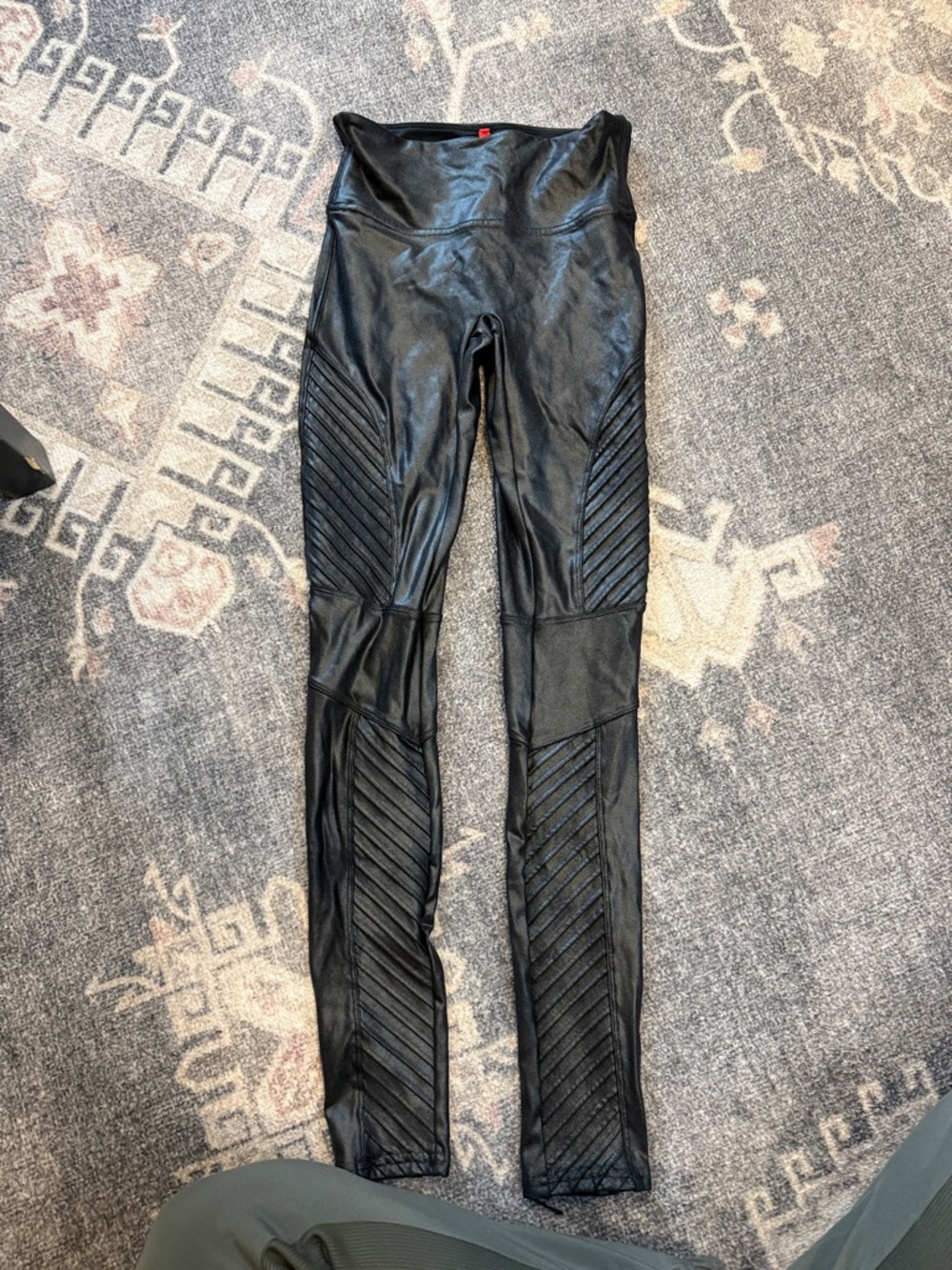 SPANX Black Faux-Leather Moto Leggings
